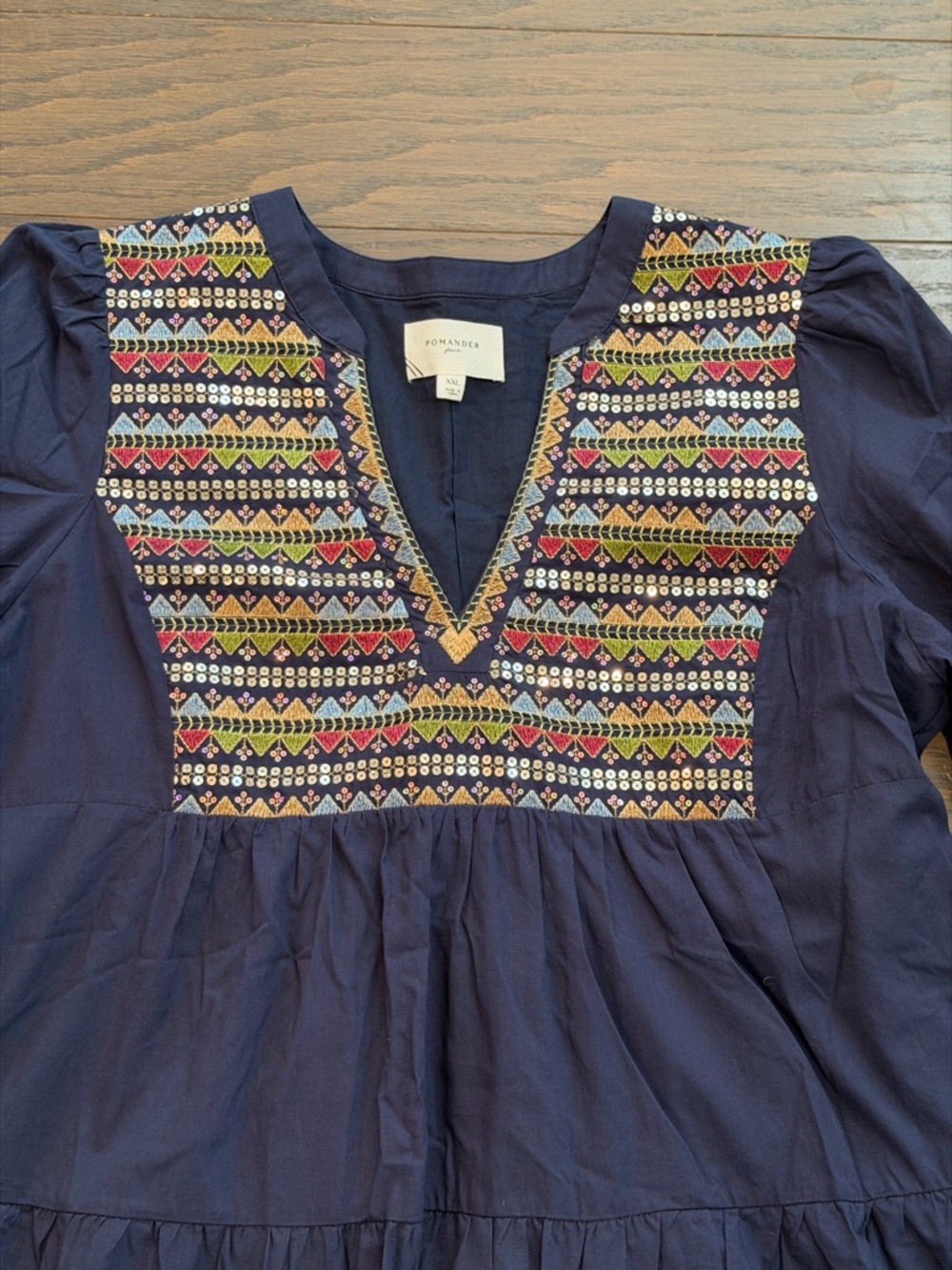 Tuckernuck Pomander Place Navy Embroidered Sequin Kenzo Swing Dress Size XXL - Picture 6 of 11